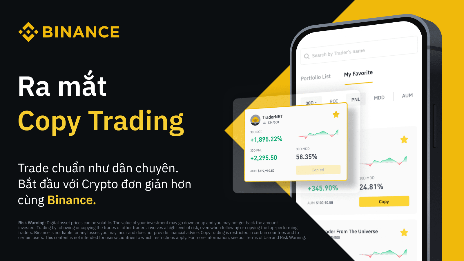 Giao diện Binance với tính năng copy trade