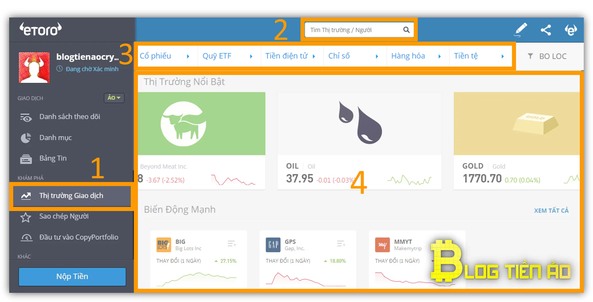 Giao diện theo dõi hiệu suất trên eToro giúp nhà đầu tư quản lý chiến lược sao chép hiệu quả